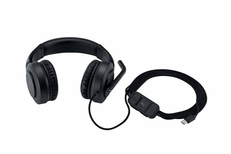 Casque Kensington H1000 avec microphone USB-C - Bandeau réglable - Coussinets d'oreille rembourrés - Commandes sur câble - Câble tressé de 1,80 m - Couleur Noir