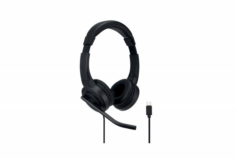 Casque Kensington H1000 avec microphone USB-C - Bandeau réglable - Coussinets d'oreille rembourrés - Commandes sur câble - Câble tressé de 1,80 m - Couleur Noir