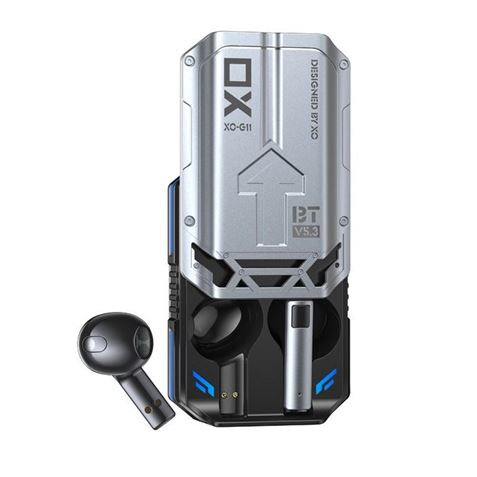 Casque sans fil XO - Boîtier avec éclairage RVB - Bluetooth 53 - Jusqu'à 4 heures de musique - Batterie 30Mah - Charge complète 3 fois - Dimensions 68x23x47mm - Poids 74gr - Son d'ouverture et de fermeture - Couleur Noir