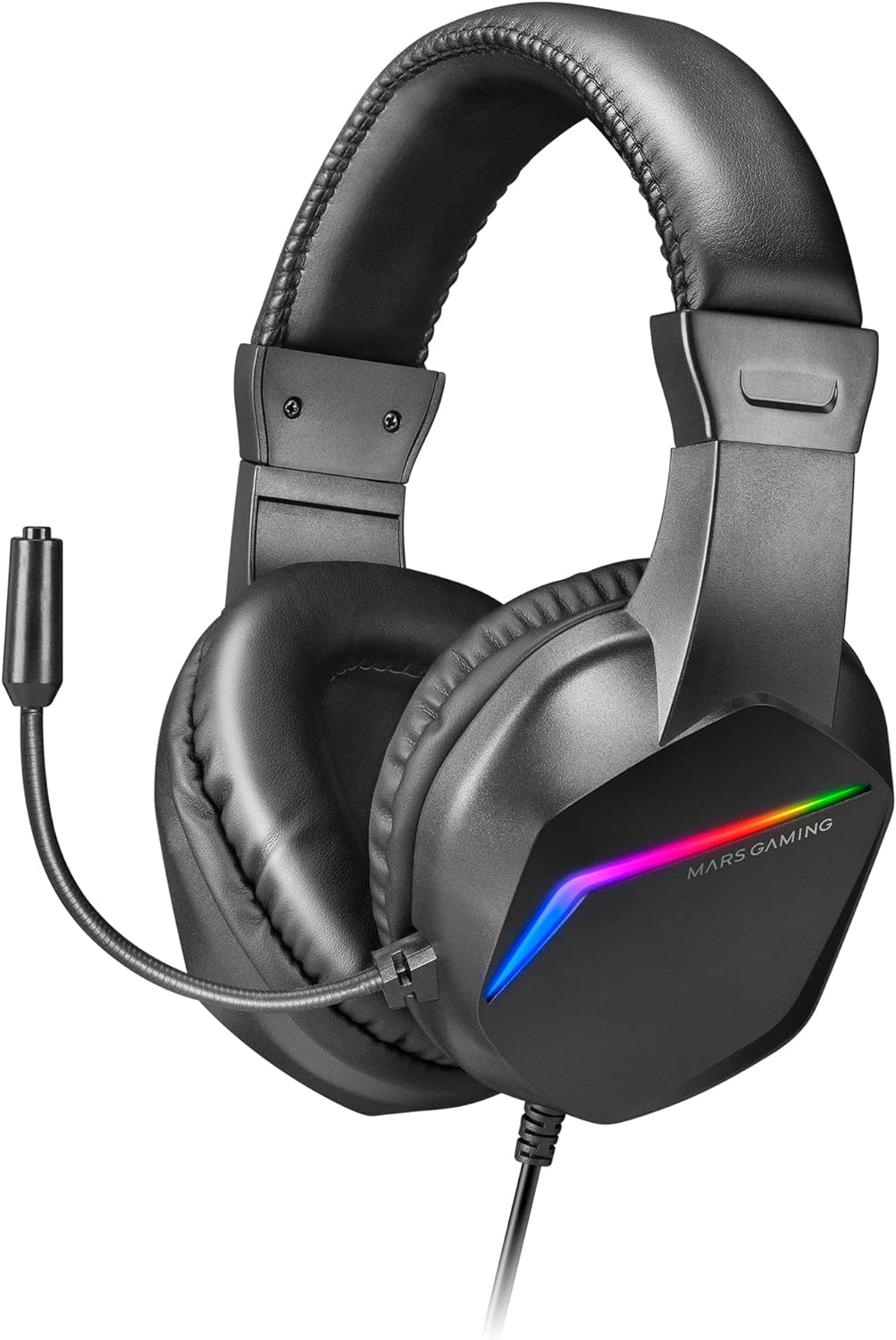 Casque ultraléger Mars Gaming MH122 avec éclairage arc-en-ciel FRGB - Son spatial Hi-Fi ultra-basse - Conception ergonomique - Suppression passive du bruit - Compatibilité multiplateforme complète - Couleur noire