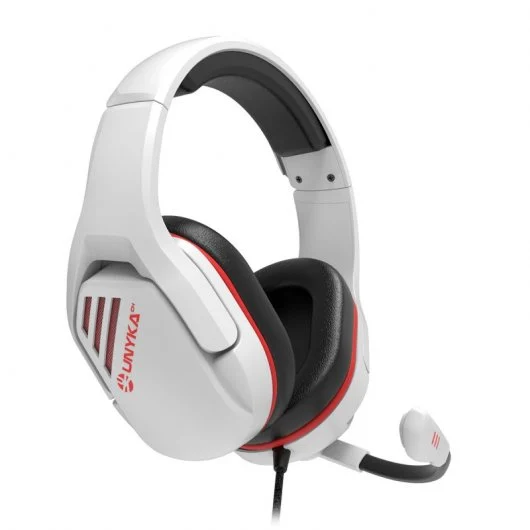 Casque Unykach Gaming Nova Gpro White 2.1 avec Microphone Ajustable - Arceau Ajustable - Oreillettes Rembourrées - Commandes Filaires - Câble 1,20 m - Couleur Blanc