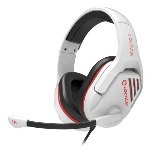 Casque Unykach Gaming Nova Gpro White 2.1 avec Microphone Ajustable - Arceau Ajustable - Oreillettes Rembourrées - Commandes Filaires - Câble 1,20 m - Couleur Blanc