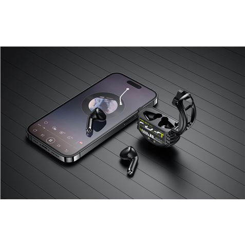 Casque XO Bluetooth 5.3 - jusqu'à 4 heures de musique - Batterie casque 30Mah - Batterie du boîtier de chargement 300Mah - Couleur noire