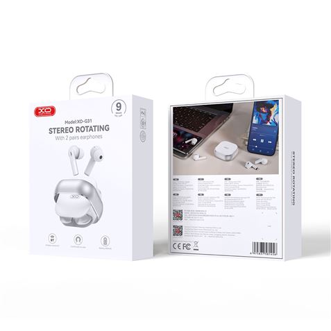 Casque XO G31 - Bluetooth 5.3 - TWS - Contrôle tactile - 4 écouteurs - Idéal pour le partage - Couleur blanche
