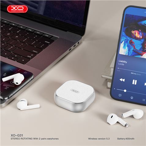 Casque XO G31 - Bluetooth 5.3 - TWS - Contrôle tactile - 4 écouteurs - Idéal pour le partage - Couleur blanche