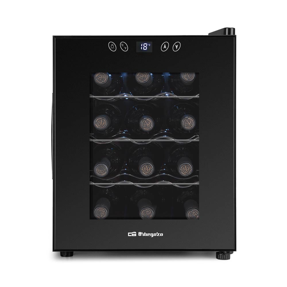 Cave à vin compacte Orbegozo VT 1230 - Préservez et dégustez le vin à la maison - Capacité de 12 bouteilles - Contrôle électronique de la température - Design élégant et silencieux