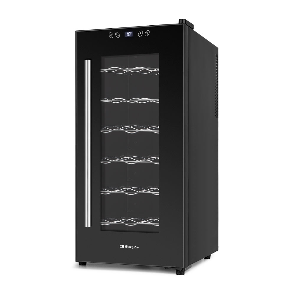 Cave à vin compacte Orbegozo VT 1830 - Stocke 18 bouteilles à température idéale - Design élégant et silencieux - Commande tactile et lumière LED - Puissance 70 W