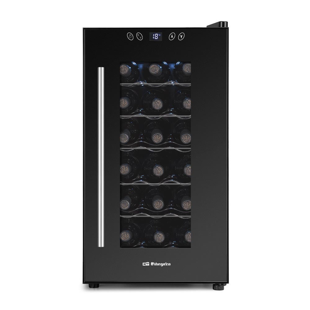 Cave à vin compacte Orbegozo VT 1830 - Stocke 18 bouteilles à température idéale - Design élégant et silencieux - Commande tactile et lumière LED - Puissance 70 W