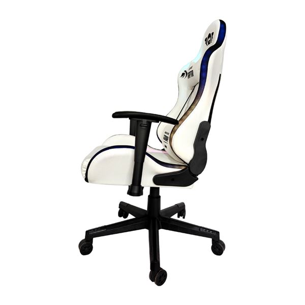 Chaise de jeu légendaire Cromad Raptor Series - Hauteur réglable avec piston à gaz de classe 2 - Inclinable jusqu'à 180º - Coussins lombaires et cervicaux - Roues en nylon de 60 mm - Éclairage RVB - Couleur blanche