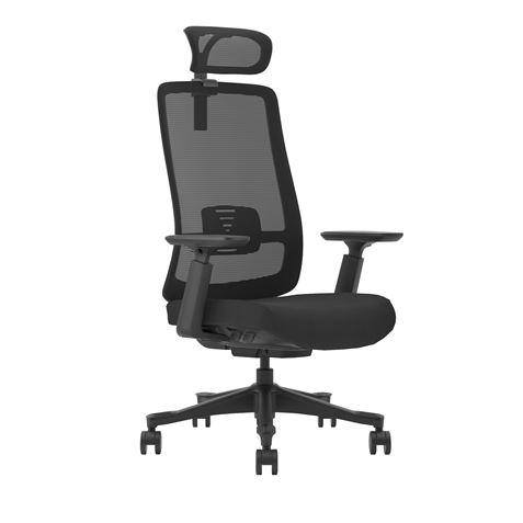 Chaise ergonomique réglable Cromad - Appui-tête réglable - Support lombaire réglable - Accoudoir 3D - Siège en mousse de haute qualité - Dossier verrouillable - Curseur réglable - Réglage facile - Roues en nylon - Couleur noire
