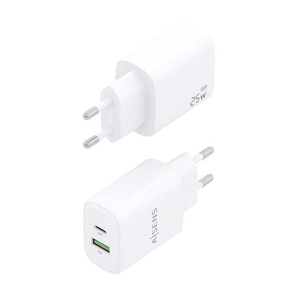 Chargeur Aisens 25W - 1xUSB-C PD3.0 - 1xUSB-A QC3.0 - Blanc