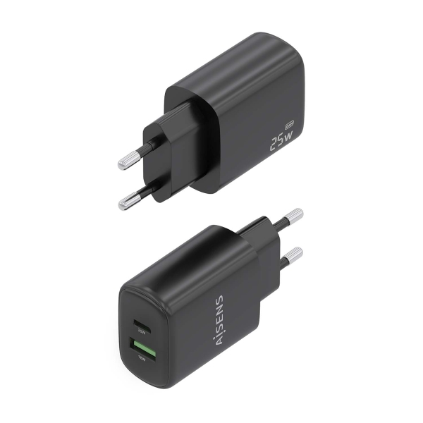 Chargeur Aisens 25W - 1xUSB-C PD3.0 - 1xUSB-A QC3.0 - Noir