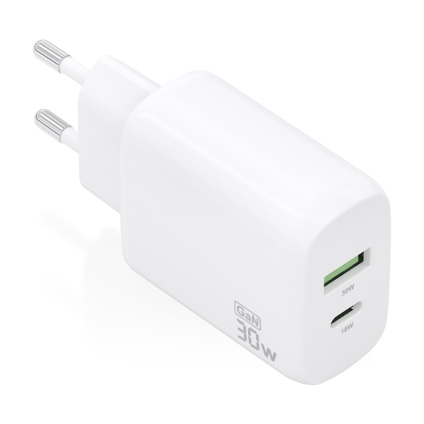 Chargeur Aisens GaN 30W - 1xUSB-C PD3.0 QC4.0 - 1xUSB-A QC3.0 - Blanc