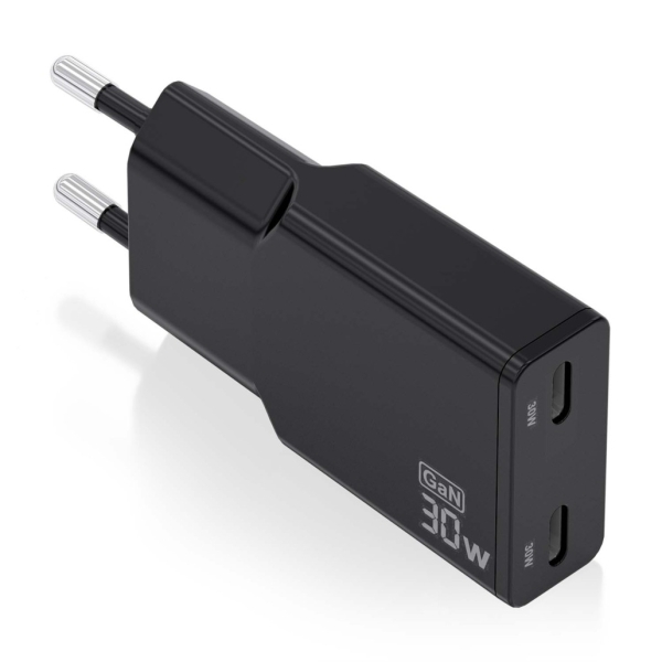 Chargeur Aisens Ultra Slim GaN 30W - 2xUSB-C PD3.0 QC4.0 - Noir