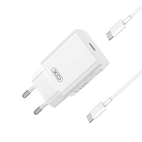 Chargeur Charge Rapide XO 20W - Port Type C - Charge + 50% en 30 Minutes - Protection Surtension - Couleur Blanc