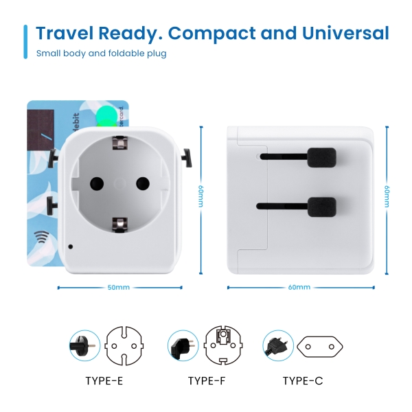 Chargeur de voyage universel Ewent EW1472 - 1 x USB-C, 2 x USB - 15 W - États-Unis, Royaume-Uni, Australie, Chine - Blanc