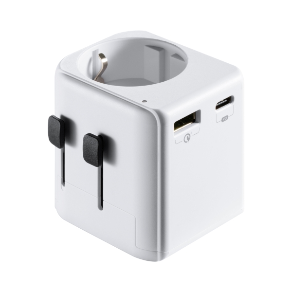 Chargeur de voyage universel Ewent EW1472 - 1 x USB-C, 2 x USB - 15 W - États-Unis, Royaume-Uni, Australie, Chine - Blanc