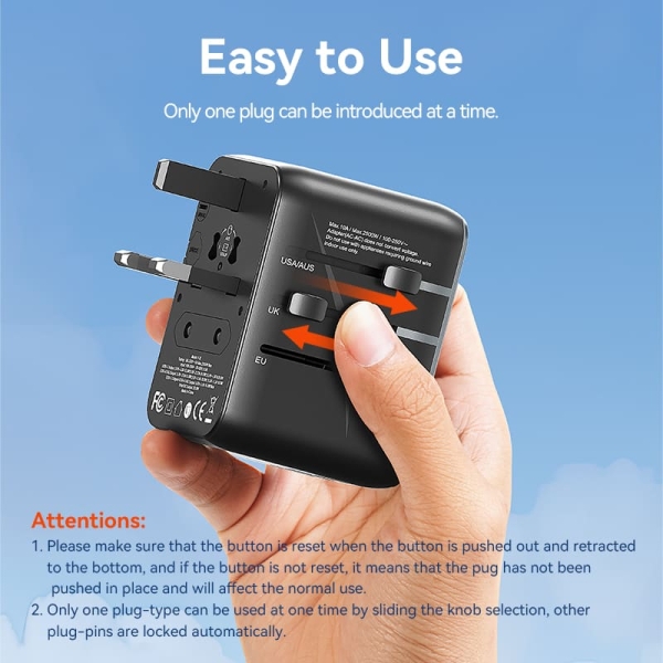 Chargeur de voyage universel Vention - 1xUSB-C, 2xUSB - 20W - Noir