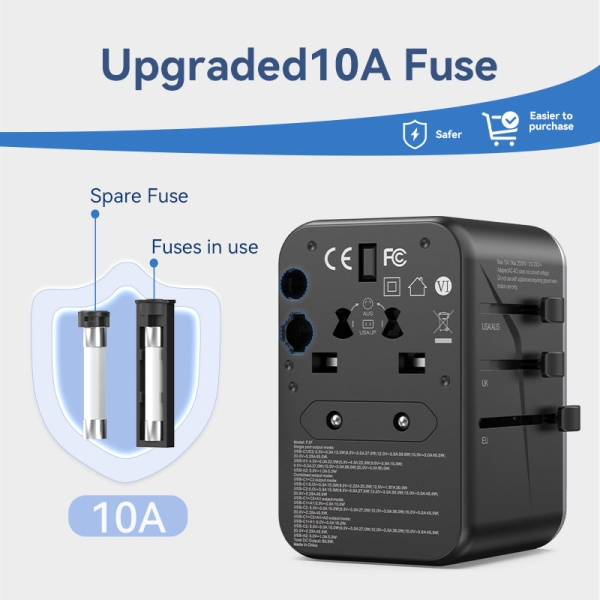 Chargeur de voyage universel Vention GaN - 2xUSB-C, 2xUSB-A - 65 W - Noir