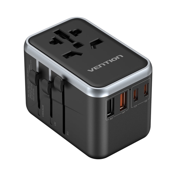 Chargeur de voyage universel Vention GaN - 2xUSB-C, 2xUSB-A - 65 W - Noir