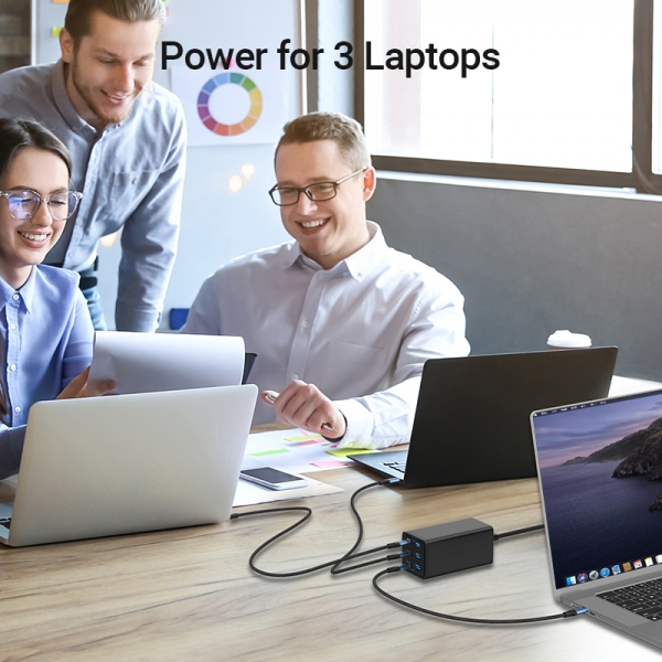Chargeur GaN portable Vention 6 ports (200W/140W/45W/20W/18W/18W) - Kit de câbles noirs UE