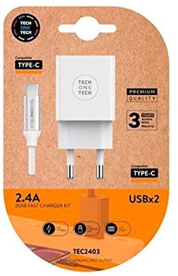 Chargeur Mural Double TechOneTech + Câble USB-A vers USB-C 1m - Revêtement Nylon Tressé