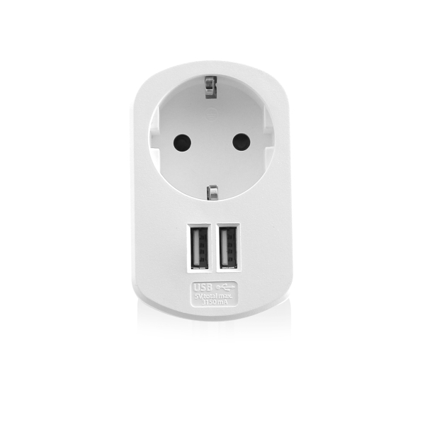 Chargeur mural Ewent 2xUSB-A + prise secteur - 17 W - Blanc