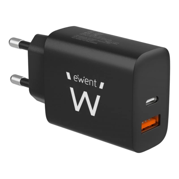 Chargeur mural Ewent USB-C/PD + USB-A/QC 20 W - Noir