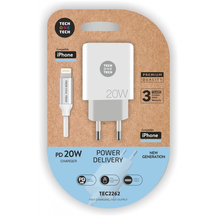 ✓ Chargeur mural TechOneTech 20W PD + câble USB-C vers Lightning
