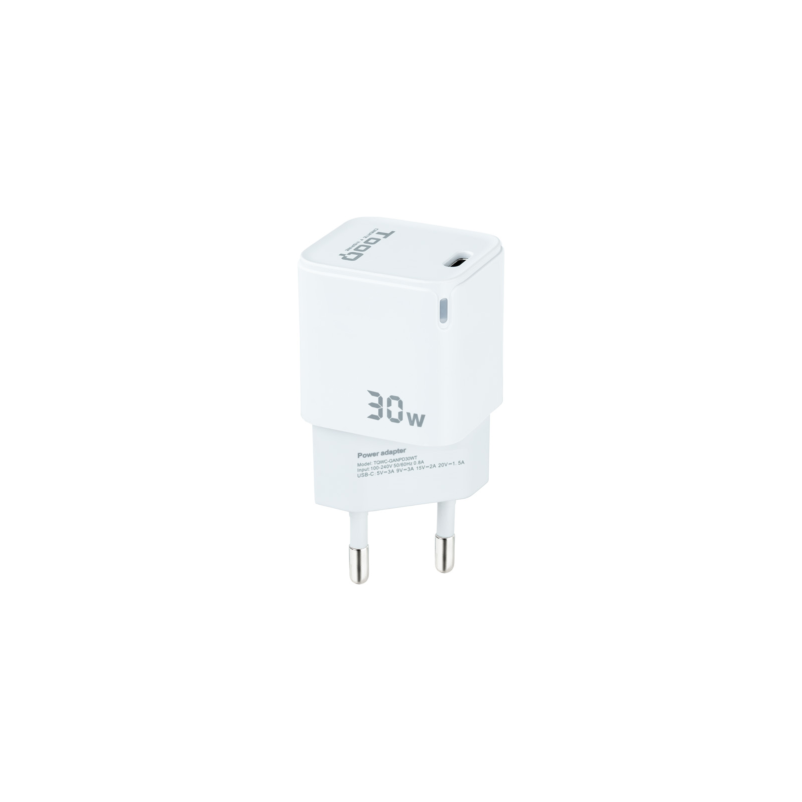 Chargeur mural Tooq GaN USB-C/PD 30W - Couleur blanche