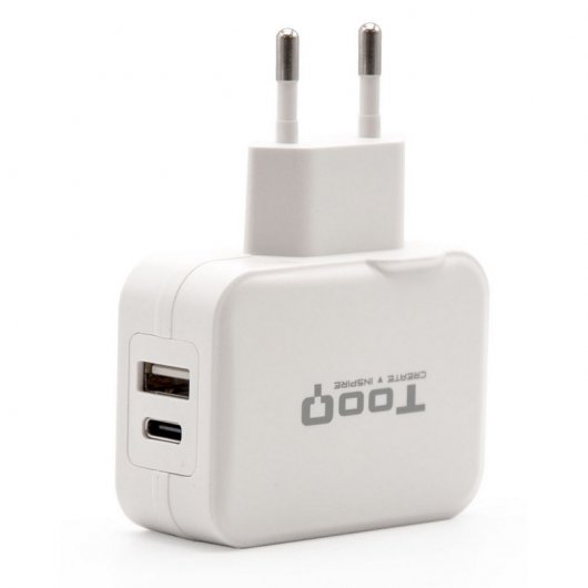 Chargeur mural Tooq USB 2.0, USB-C - Couleur blanche