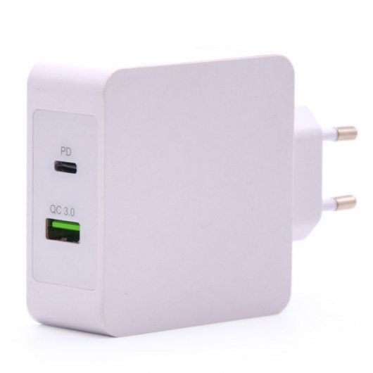 Chargeur mural Tooq USB 3.0, USB-C - Charge rapide - Couleur blanche