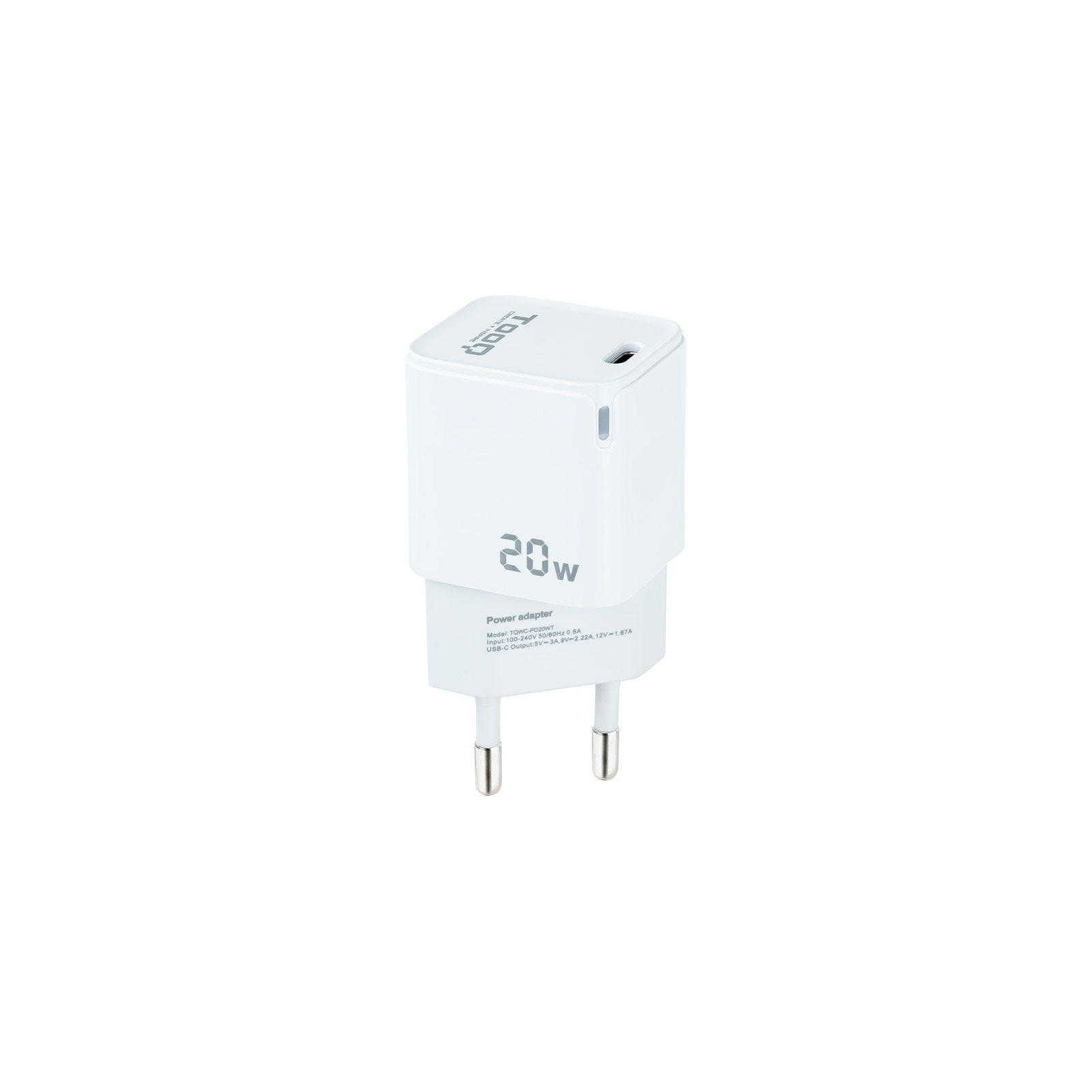 Chargeur mural Tooq USB-C/PD 20W - Couleur blanche