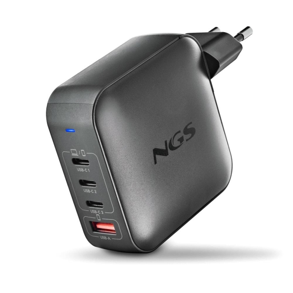 Chargeur mural universel NGS Bud 160W 160W Ultrafast - GaN - 3x USB-C PD & PPS, 1x USB-A QC 3.0 - Noir