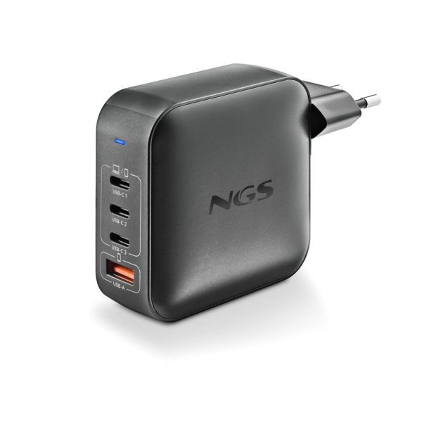 Chargeur mural universel NGS Bud 160W 160W Ultrafast - GaN - 3x USB-C PD & PPS, 1x USB-A QC 3.0 - Noir