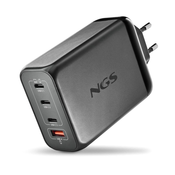 Chargeur mural universel NGS Bud 240W 240W Ultra-rapide - GaN - 3x USB-C PD & PPS, 1x USB-A QC 3.0 - Noir