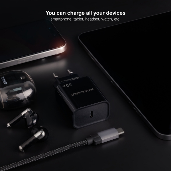 Chargeur mural USB-C/PD Nanocable 30W - Noir