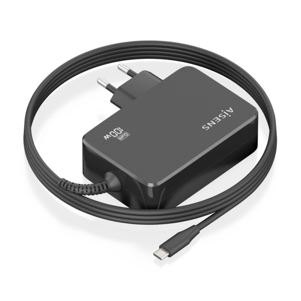 Chargeur pour ordinateur portable Aisens GaN USB-C/PD 100 W PD3.0 - Câble de 1,80 m - Noir
