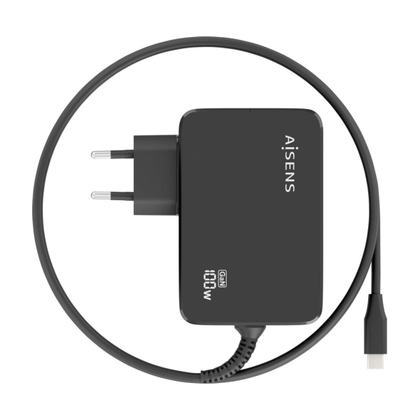 Chargeur pour ordinateur portable Aisens GaN USB-C/PD 100 W PD3.0 - Câble de 1,80 m - Noir