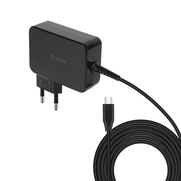 Chargeur pour ordinateur portable Tooq GaN USB-C/PD 100 W - Câble de 1,80 m - Noir