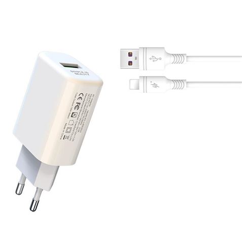 Chargeur secteur XO L85D 18W + câble Lightning - Charge rapide - Protection contre les surtensions - Couleur blanche