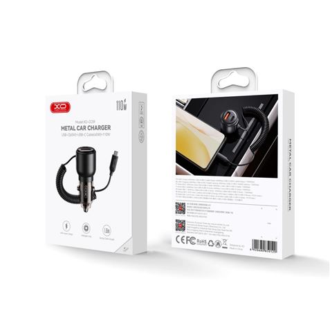 Chargeur universel XO - Chargement d'ordinateur portable - Puissance 110 W - Ports USB C/USB a - Comprend un câble de type C - Couleur noire
