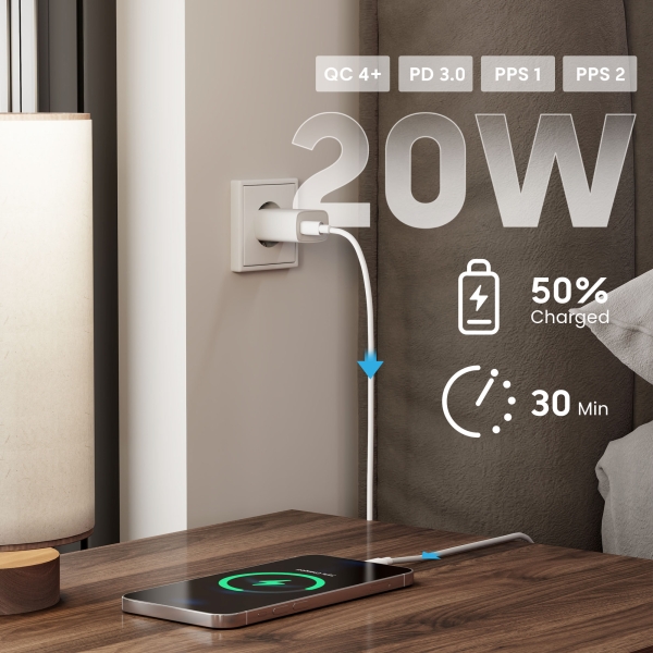Chargeur USB-C Ewent EW1320 20 W - Charge rapide - Haute efficacité - Blanc