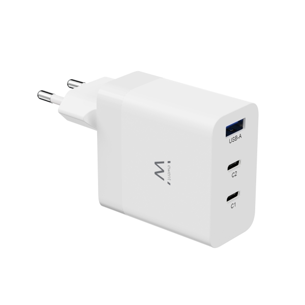 Chargeur USB Ewent EW1323 - 3 ports - Puissance maximale 65 W - 1 port USB A et 2 ports USB C - Blanc