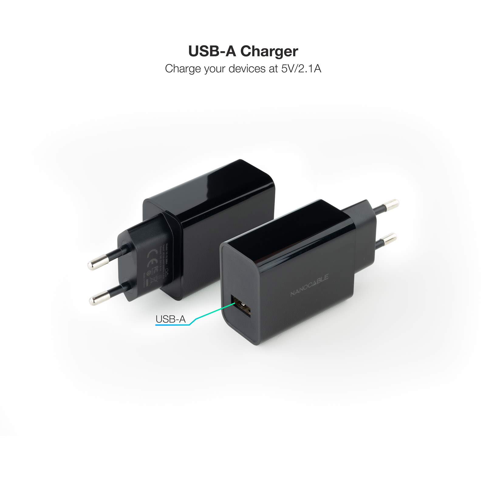 Chargeur USB Nanocable 5V/2.1A - Couleur Noir