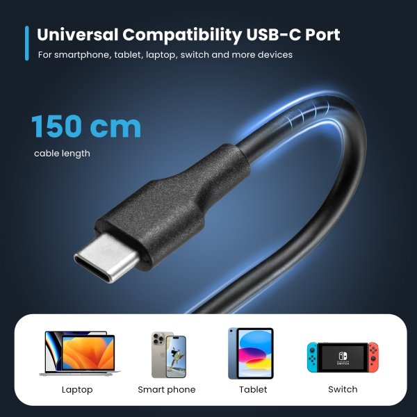 Chargeur USB Type-C Ewent pour ordinateur portable - Puissance maximale : 65 W - Longueur du câble : 300 cm - Noir