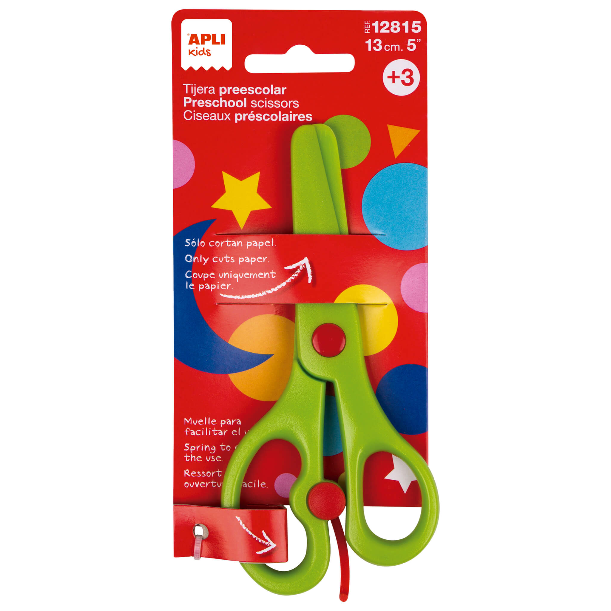 Ciseaux Préscolaires Apli 13cm - Ergonomiques - Ressort - Lames Plastique - Pointe Arrondie - Vert