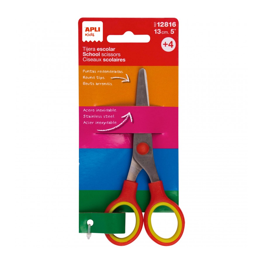 ✓ Apli Ciseaux Scolaires 13cm - Pointe Arrondie - Ergonomiques -  Ambidextres - Rouge couleur en stock - 123CONSOMMABLES