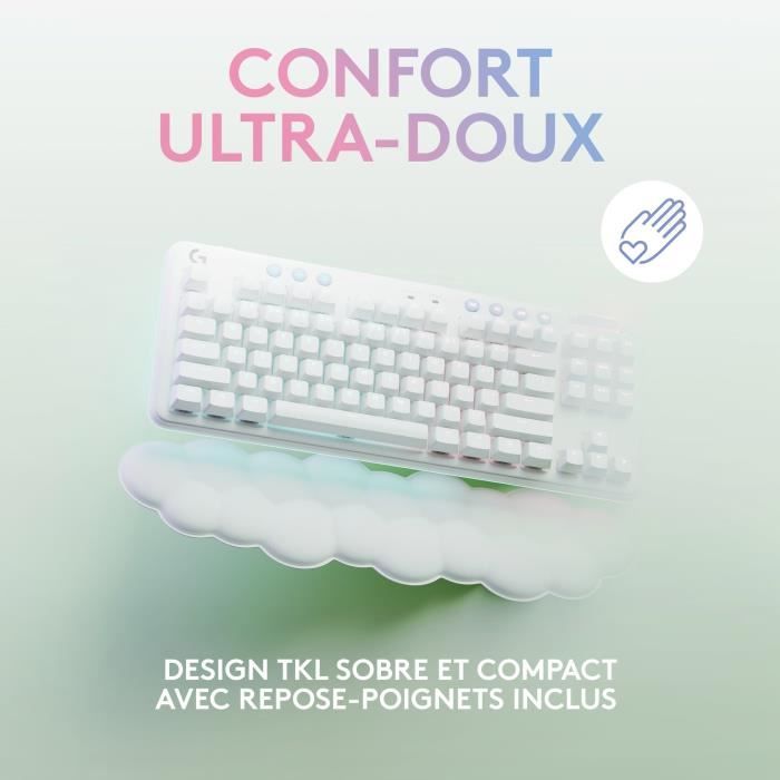 Clavier Gamer - Sans fil - Logitech G - G715 - Mécanique - avec Repose-Poignet - AZERTY - White Mist