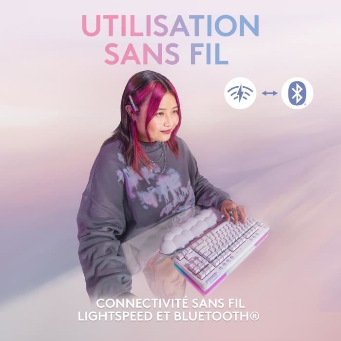 Clavier Gamer - Sans fil - Logitech G - G715 - Mécanique - avec Repose-Poignet - AZERTY - White Mist